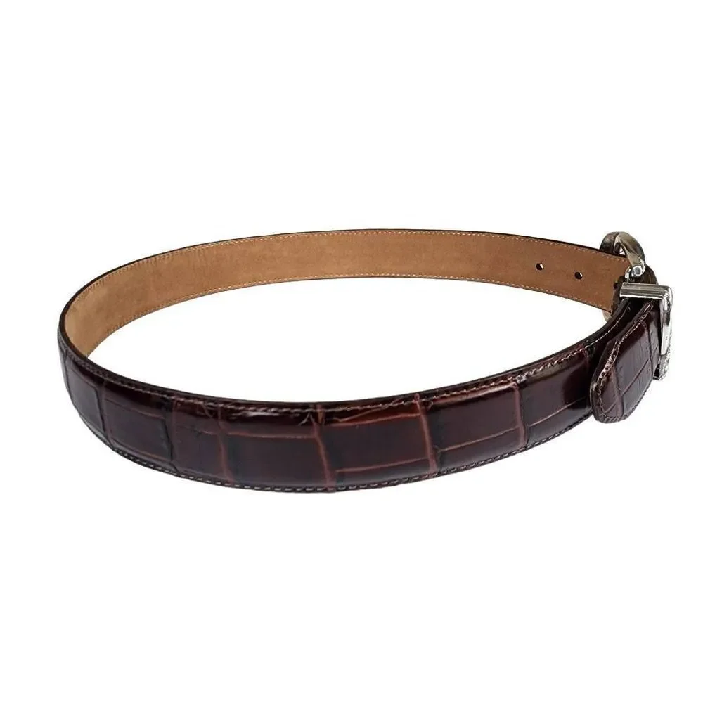 Vintage Brighton- Women’s Belt Brown Moc Crocodile Silver Buckle, Size Medium
